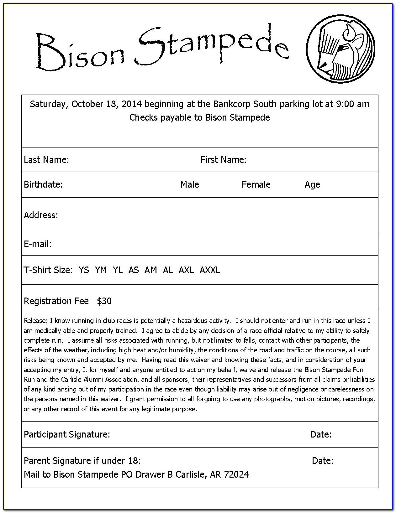 5k Registration Form Doc