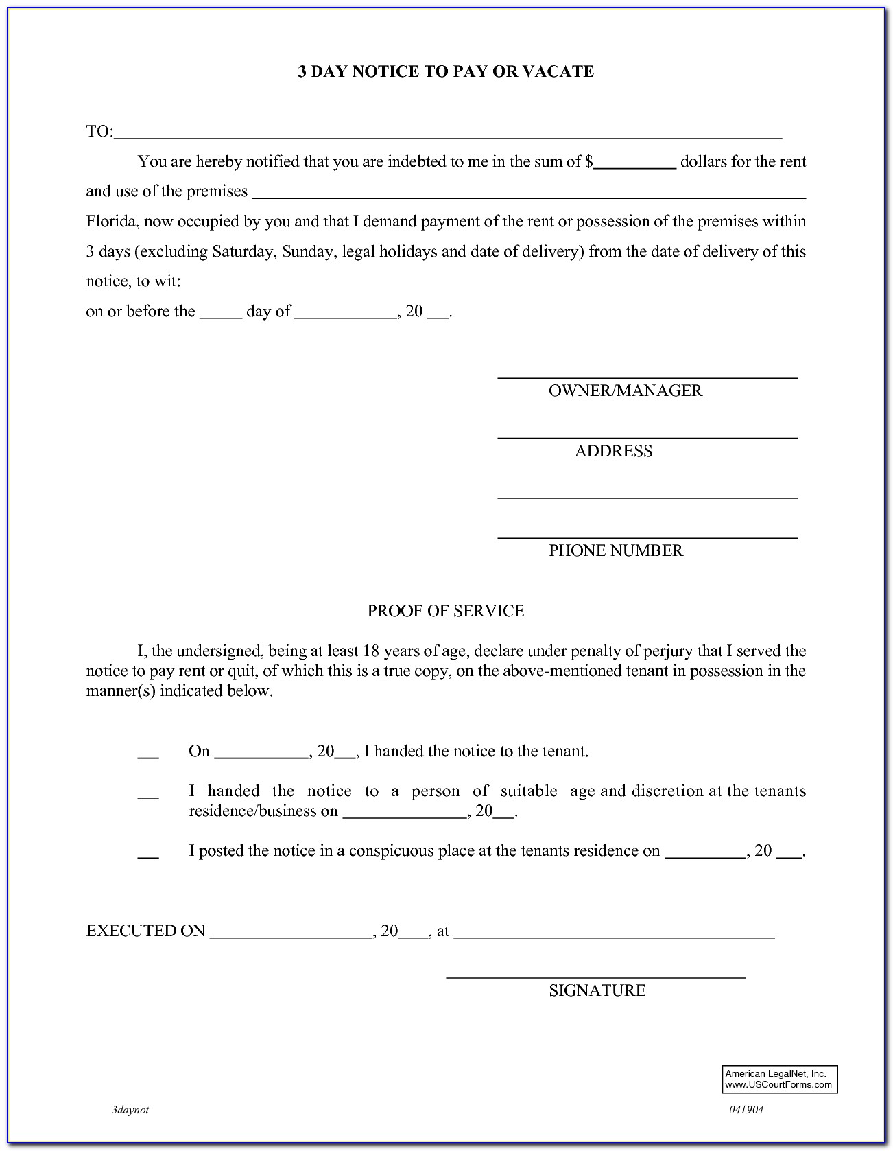 7 Day Eviction Notice Florida Form