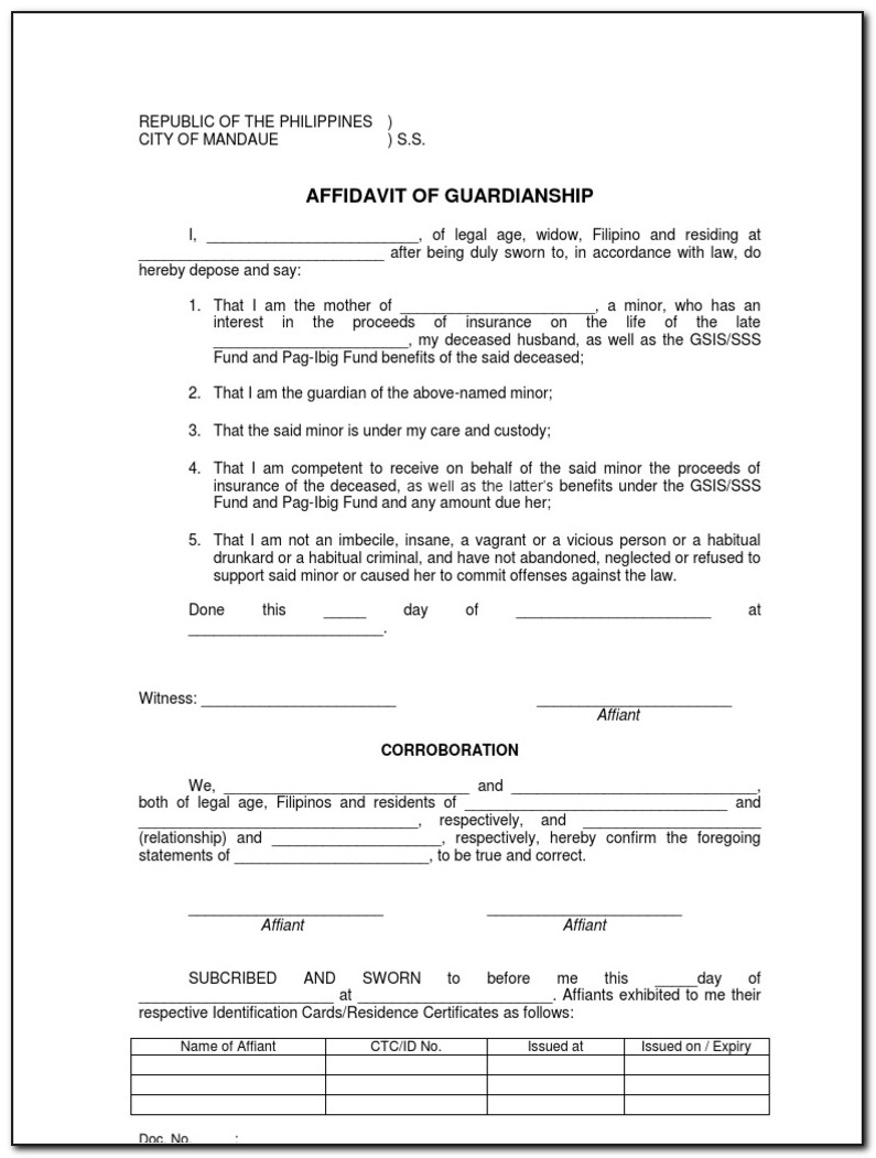 Affidavit Of Guardianship Form Texas