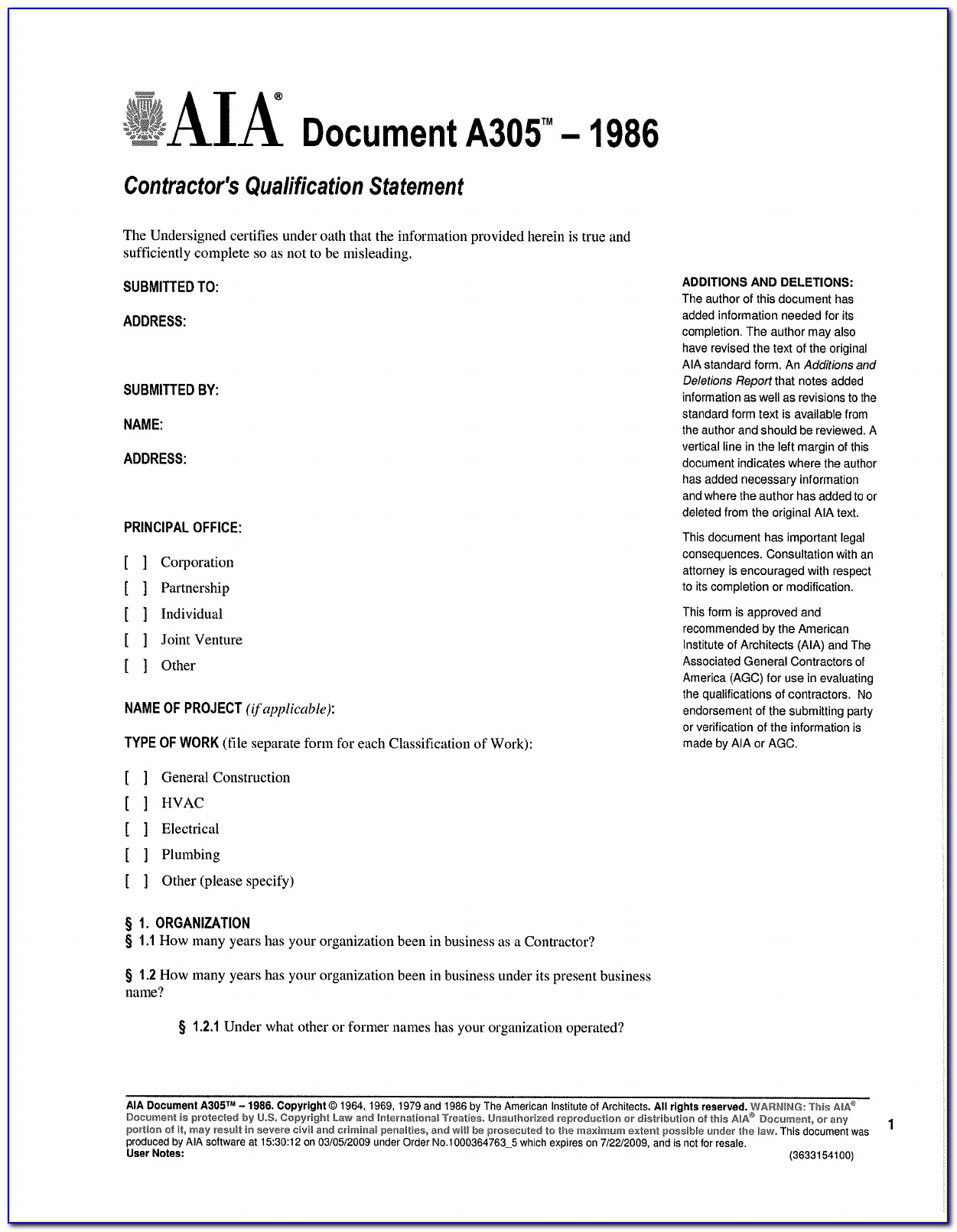 Aia Form A305 Free Download