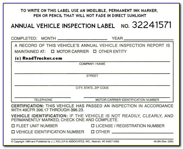 Annual Dot Inspection Forms And Stickers