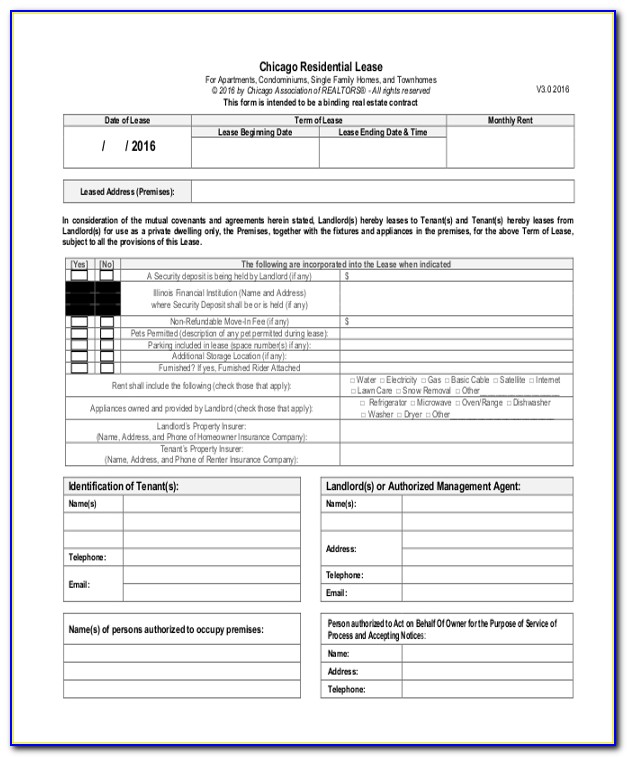 Apartment Lease Form Chicago