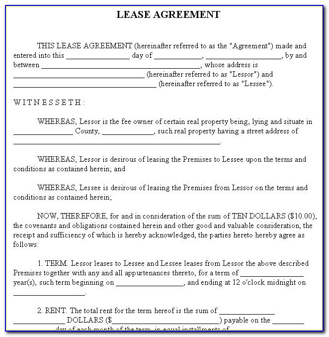 Apartment Rental Lease Agreement Form