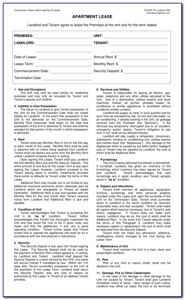 Apartment Rental Lease Application Form