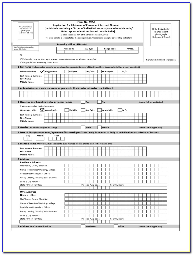 Application Form For Pan Card Download