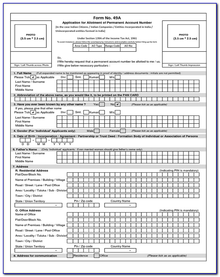 Application Form For Pan Card For Minor