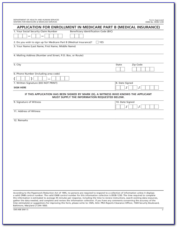Apply For Medicare Part B Forms