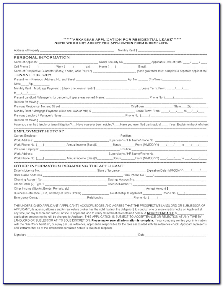 Arkansas Lease Agreement Forms