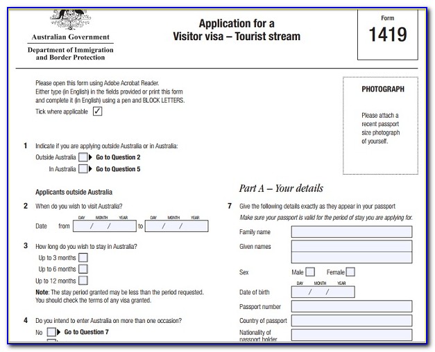 Australian Tourist Visa Application Form 1419