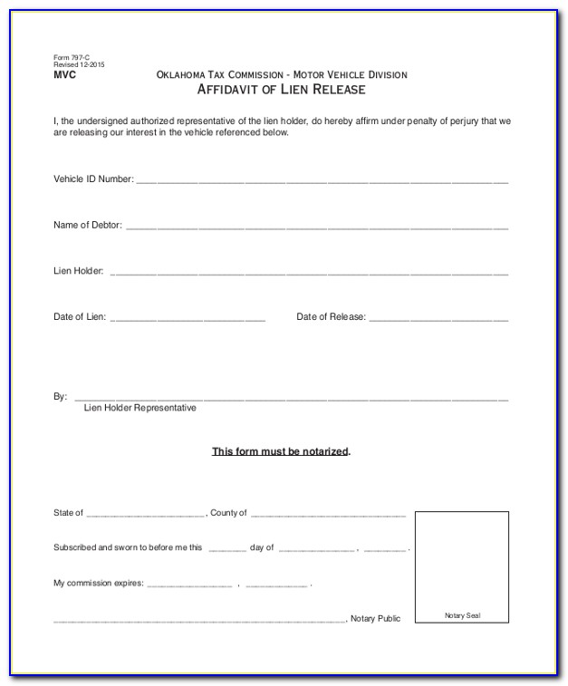 Auto Lien Release Form Oklahoma
