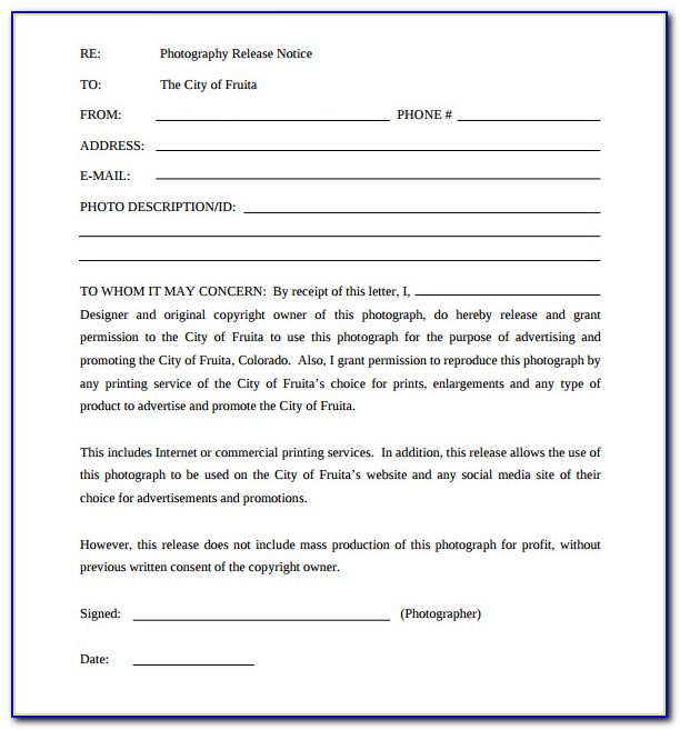 Basic Photography Model Release Form