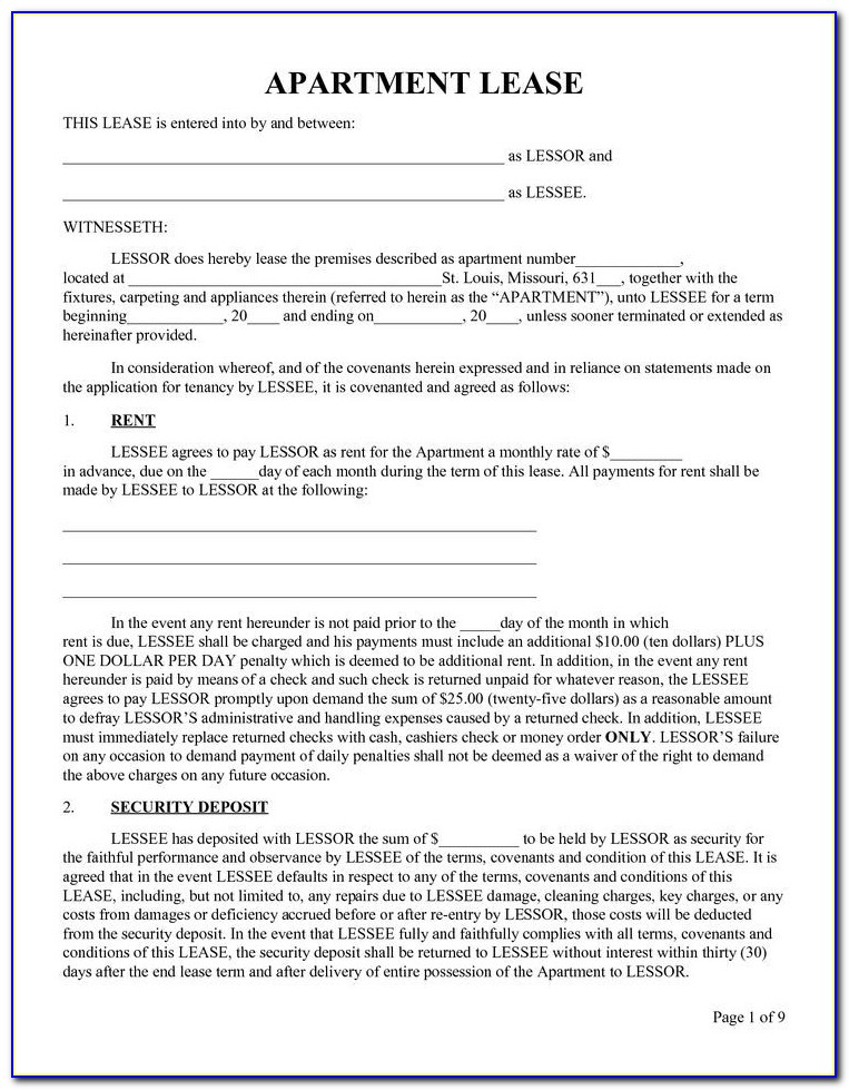 Blank Chicago Apartment Lease Form