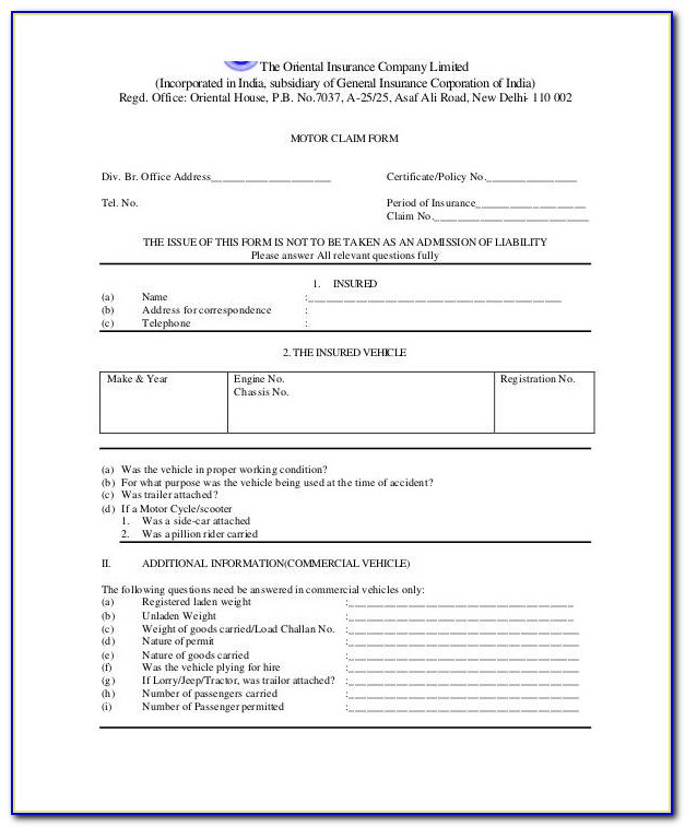 Building Insurance Claim Form Template