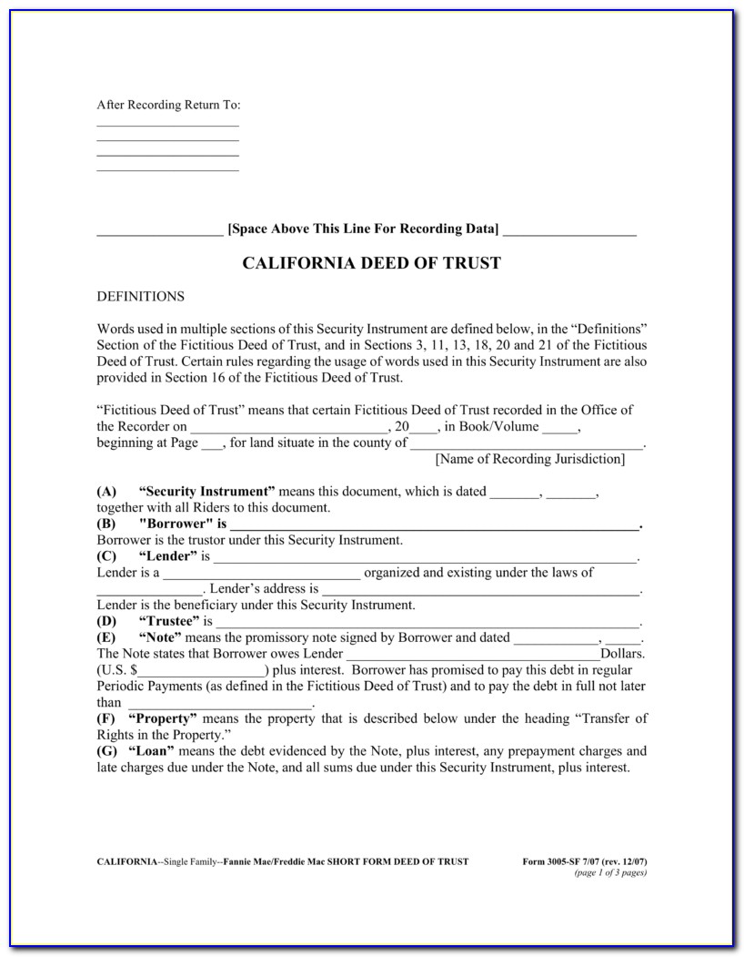 California Deed Of Trust Form Pdf