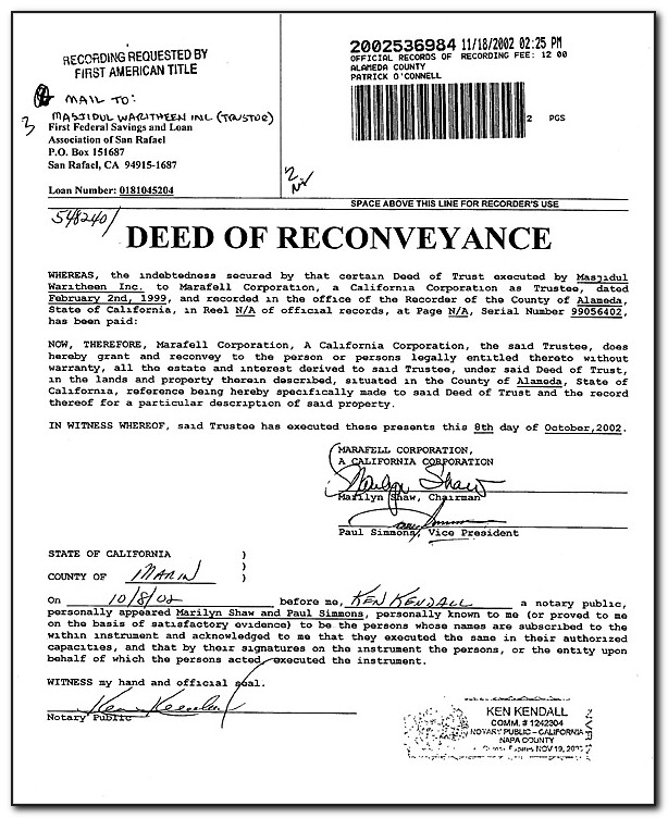 California Deed Of Trust Reconveyance Form