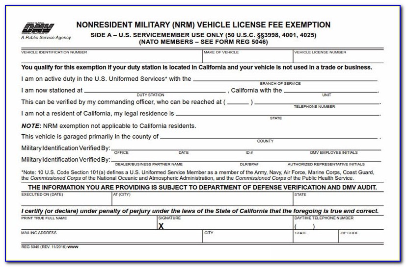 California Dmv Registration Form 227