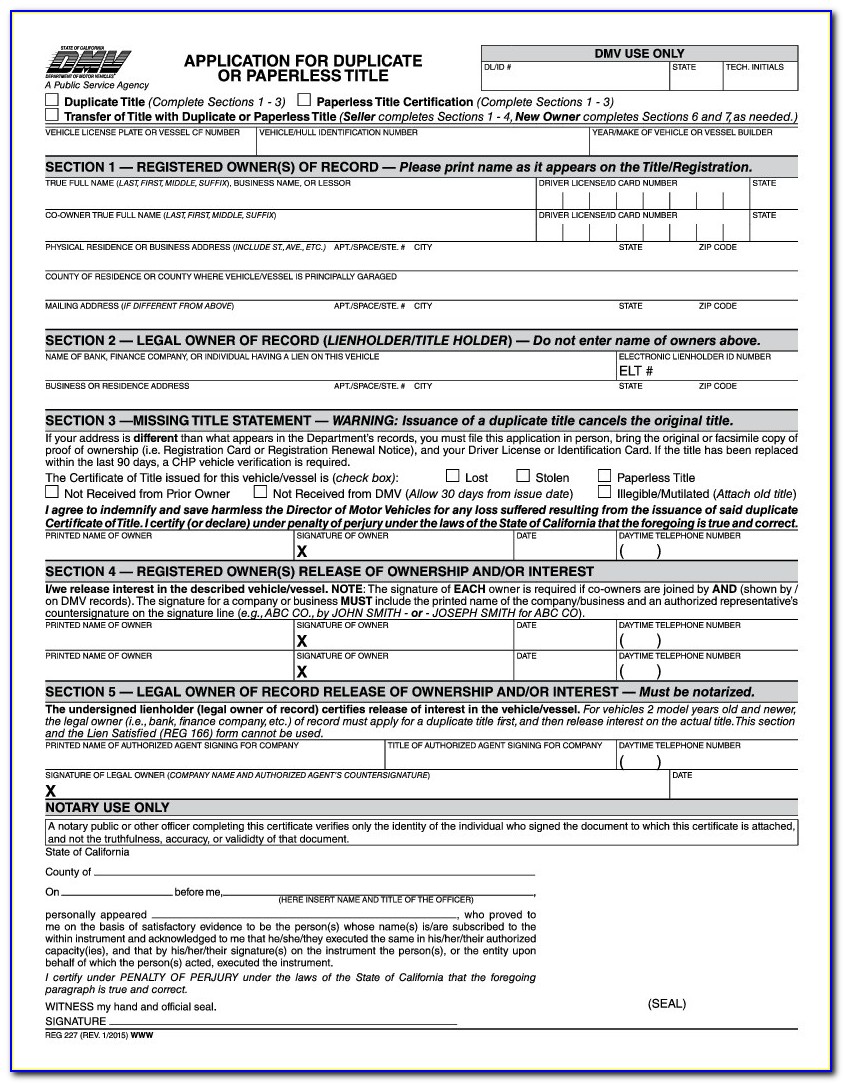 California Dmv Registration Form 256