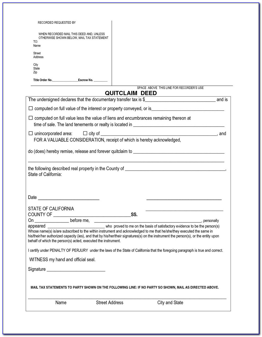 California Quit Claim Deed Form Instructions