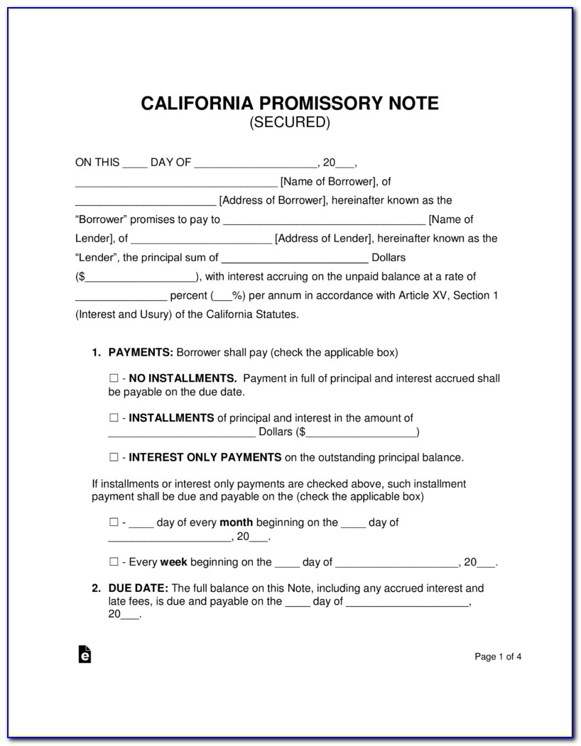 California Secured Promissory Note Form