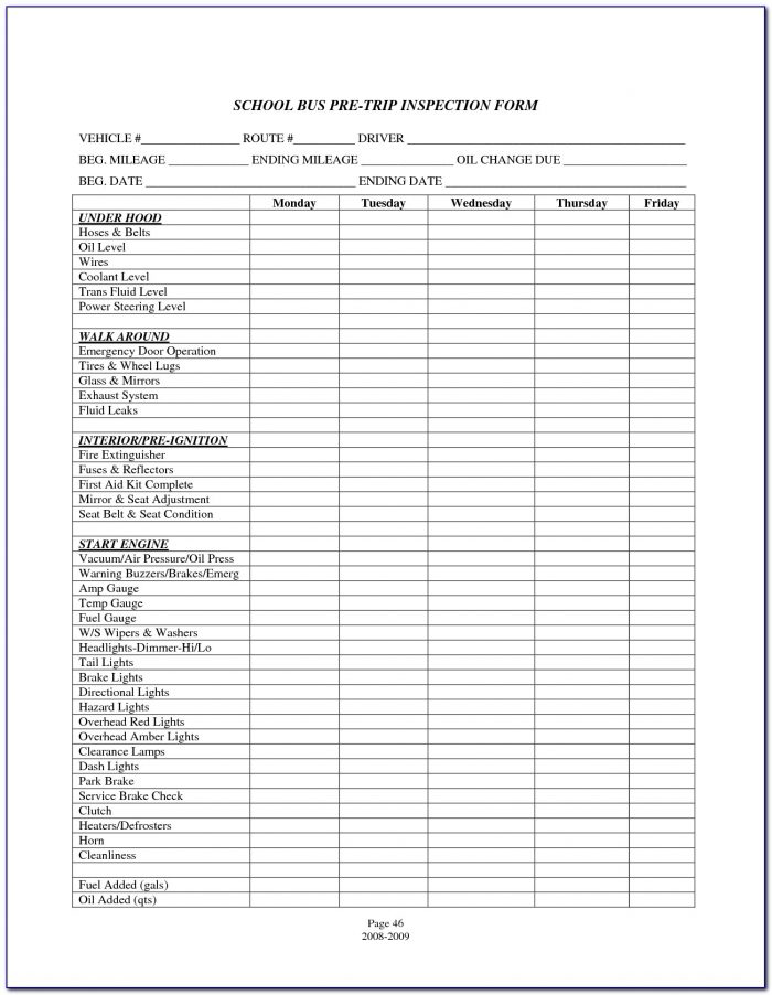 Cdl Pre Trip Inspection Checklist Form California - Form : Resume ...
