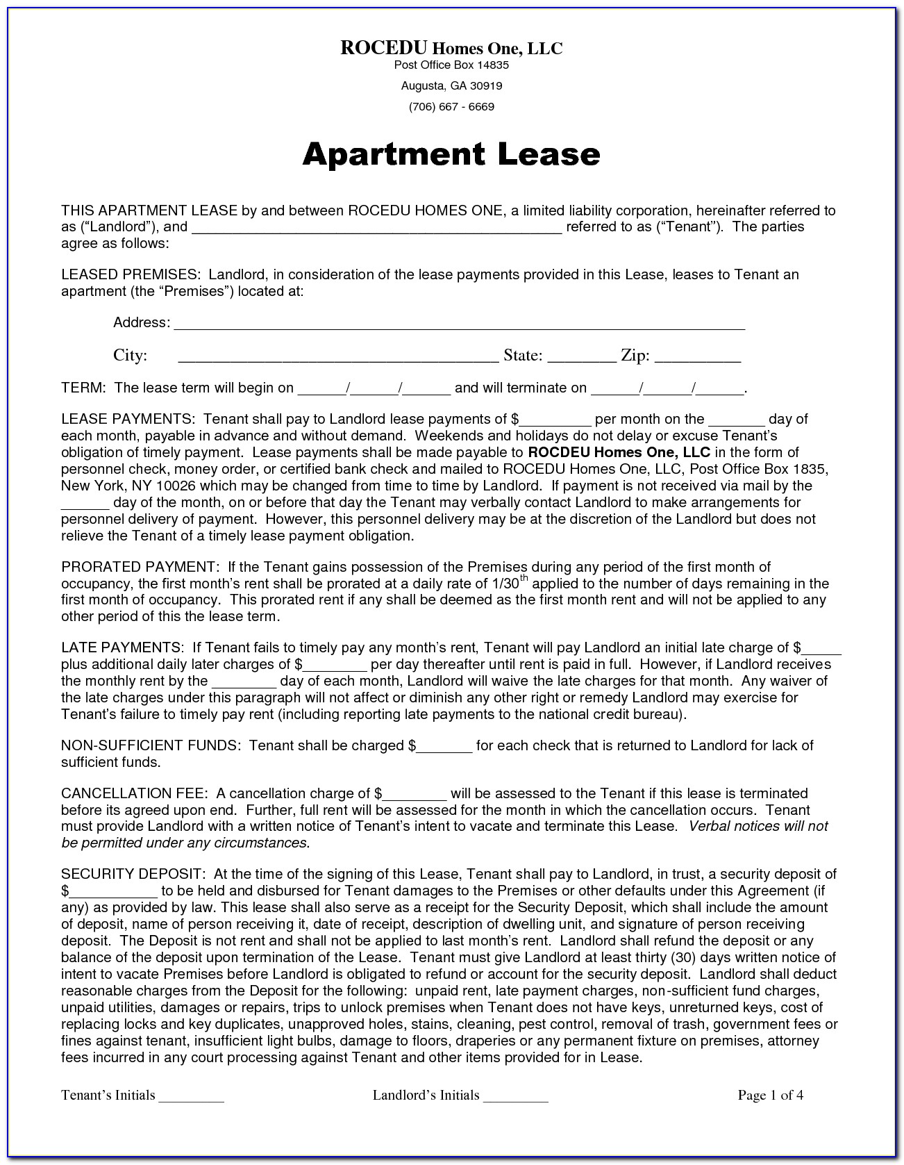 Chicago Apartment Lease Form Pdf
