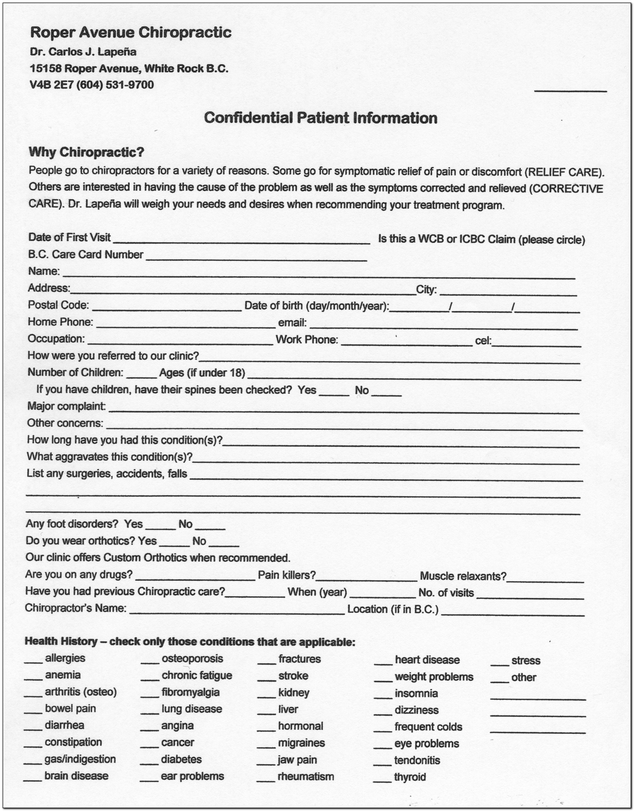 Chiropractic New Patient Forms Template