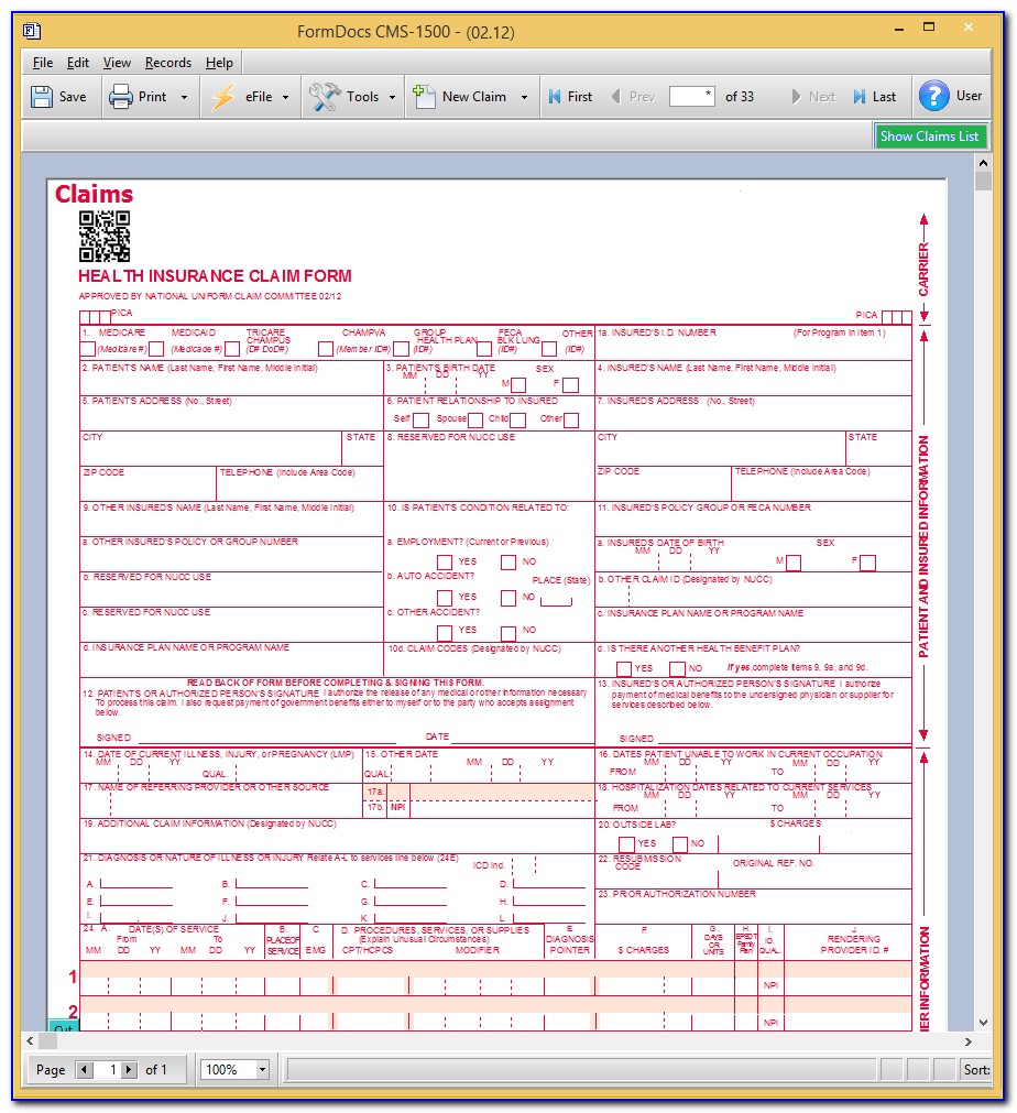 Cms 1500 Claim Form Example