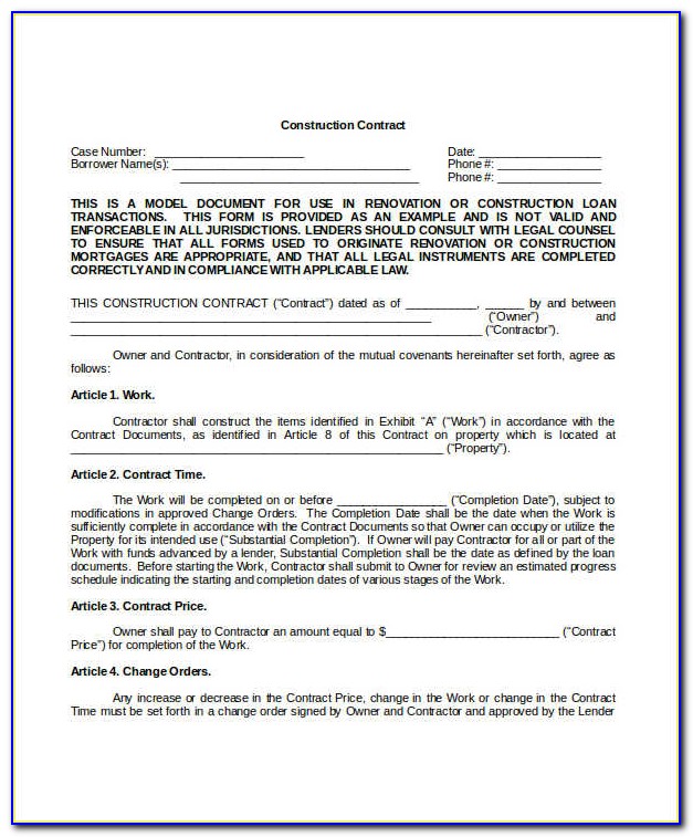 Construction Agreement Form Free