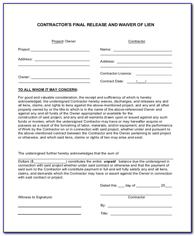 Construction Lien Release Form Oklahoma