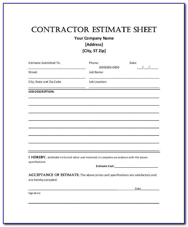 Contractor Estimate Form Pdf
