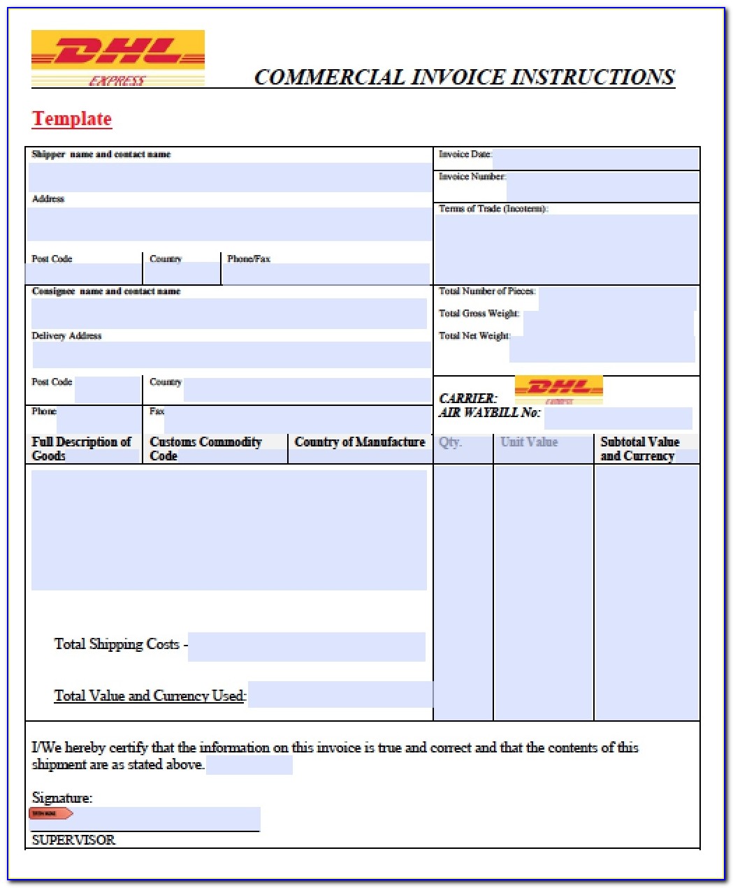 Free Dhl Commercial Invoice Template Excel Pdf Word Doc Commercial Invoice Pdf Fillable