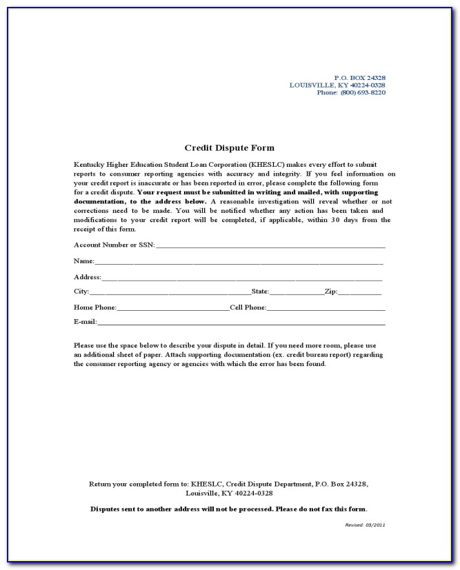Credit Report Dispute Form Equifax
