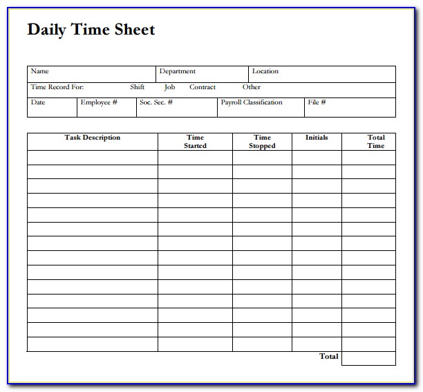 Daily Time Sheet Form Excel