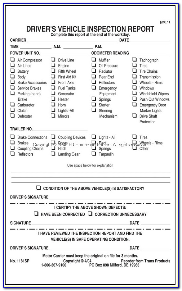 Daily Vehicle Inspection Checklist Form