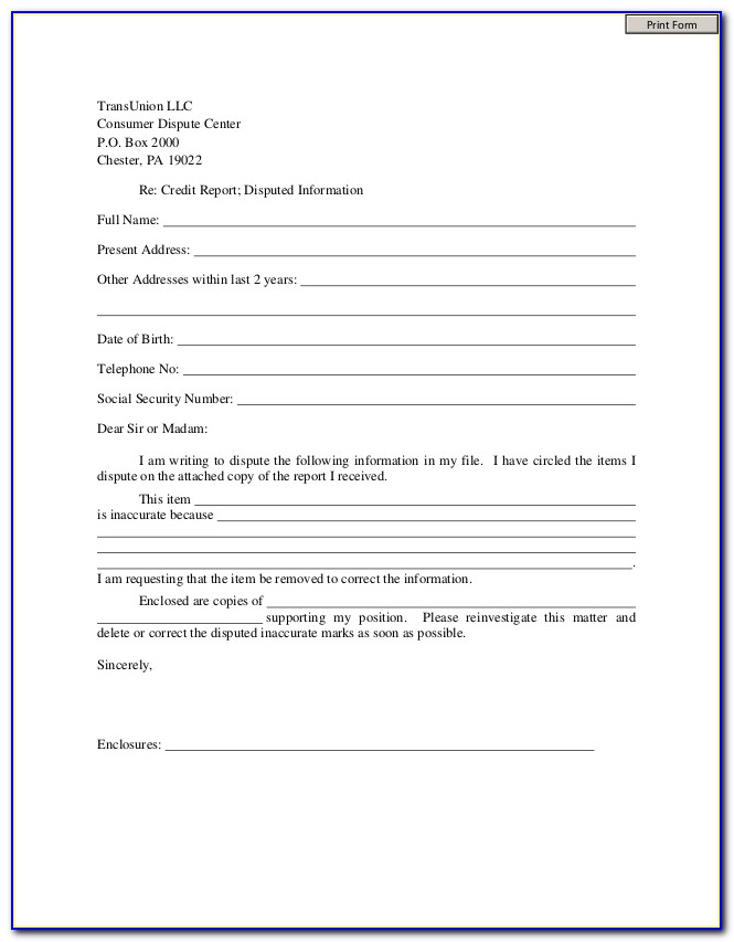 Dispute Credit Report Form Letter