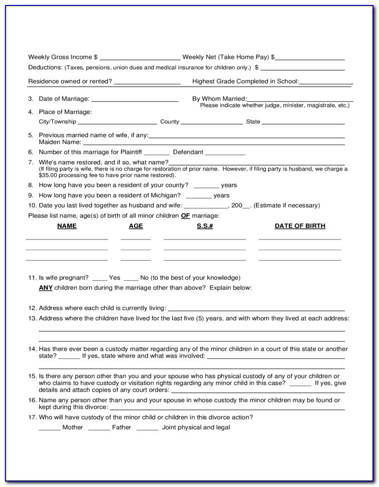 Divorce Forms Michigan Pdf Form Resume Examples