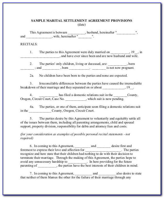 Divorce Settlement Agreement Form Kentucky