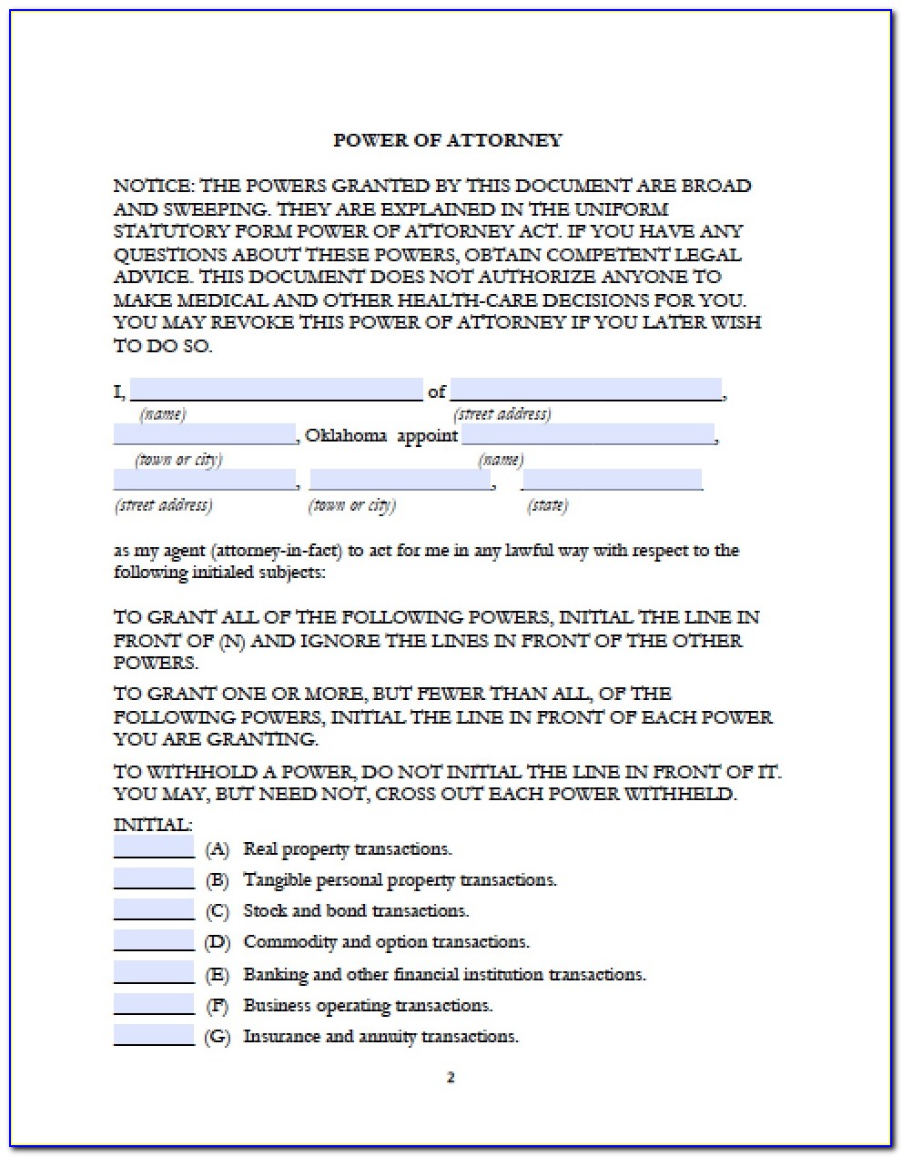 Durable Financial Power Of Attorney Form Pdf