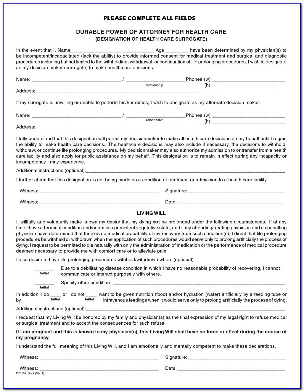 Durable Power Of Attorney For Health Care Michigan Fillable Form
