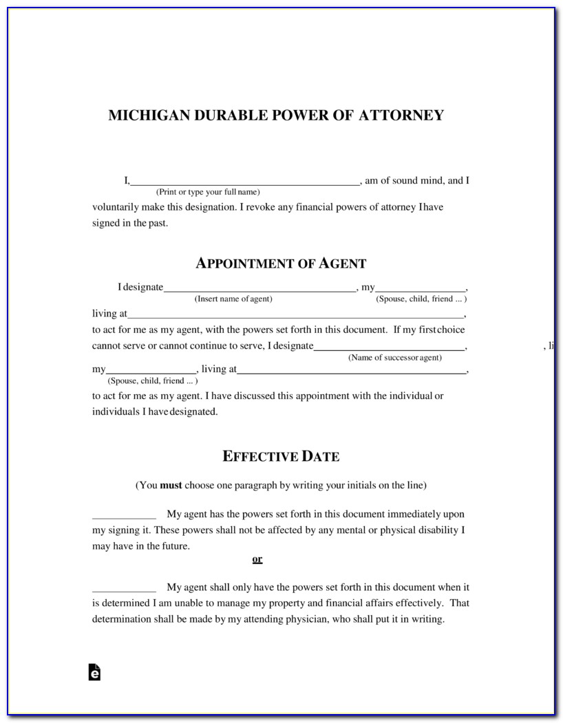 Durable Power Of Attorney Michigan Form