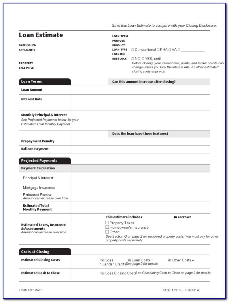 Editable Loan Estimate Form