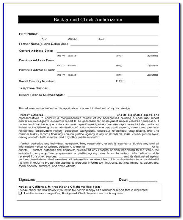Employee Criminal Background Check Consent Form