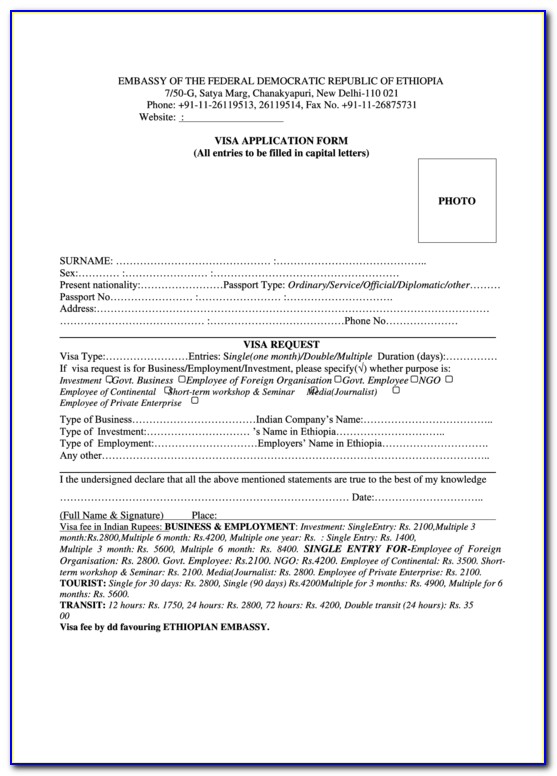 Ethiopian Embassy Visa Application Form Sweden