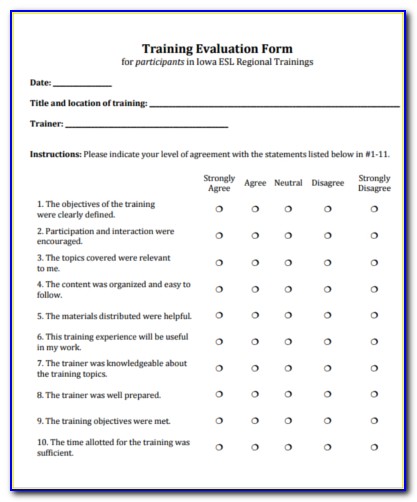Examples Of Class Evaluation Forms
