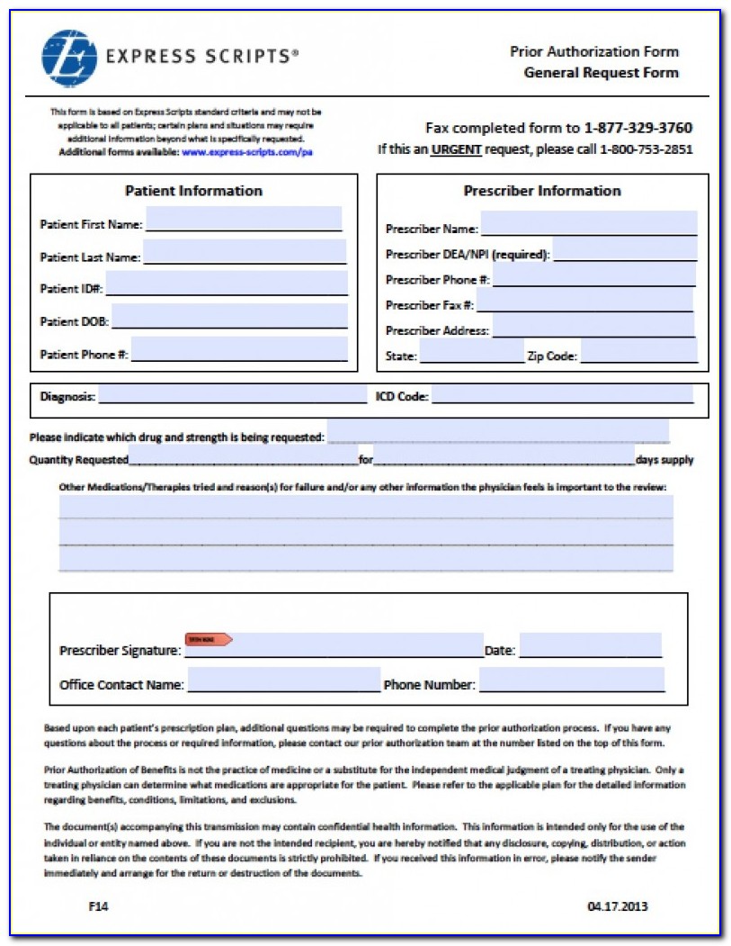 Express Scripts.com Prior Authorization Form