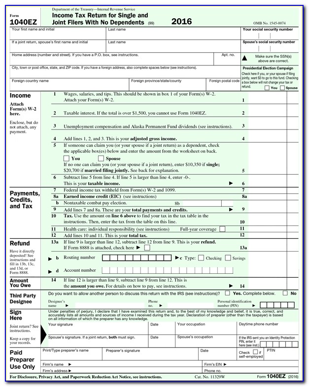 What Is A 1040ez Form And How To Use It In 1040ez Printable Form