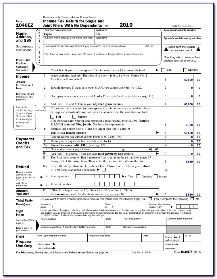 Federal 1040ez Form 2015
