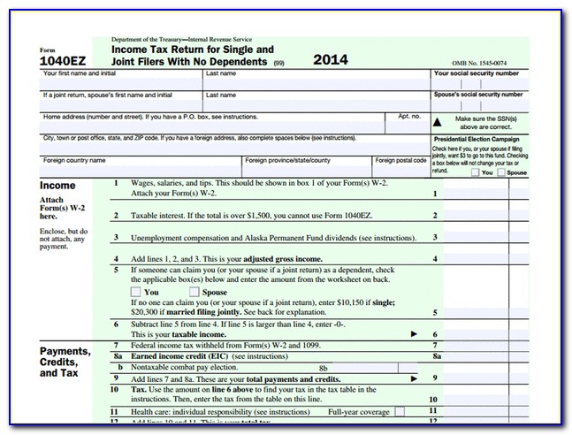 Federal Income Tax Form 1040ez 2014