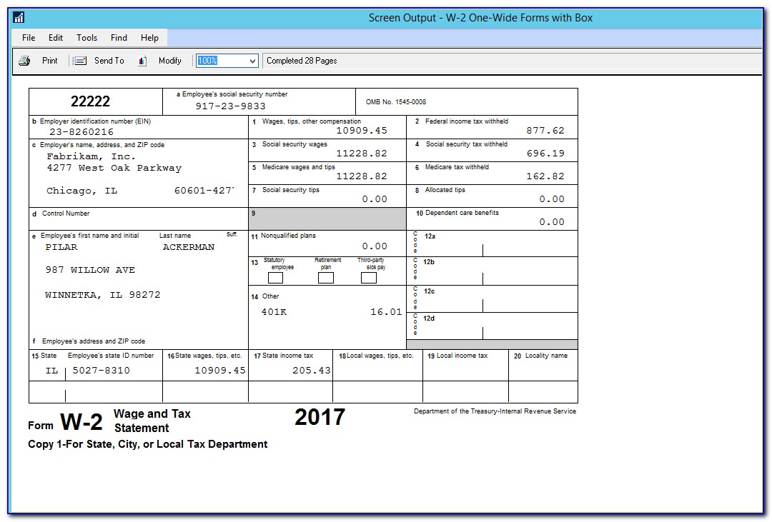 Fillable W 2 Form 2016 Free