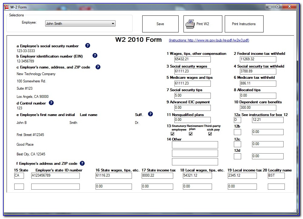 Fillable W2 Form 2015